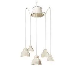 Lampadario Vintage Decò Berimbau Ceramica Crema 3 Luci E27