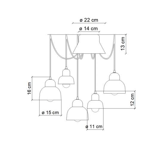 Lampadario Vintage Decò Berimbau Ceramica Turchese 3 Luci E27 C2605-TUR