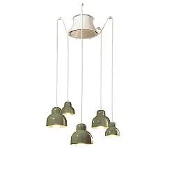 Lampadario Vintage Decò Berimbau Ceramica Verde Salvia 3 Luci E27