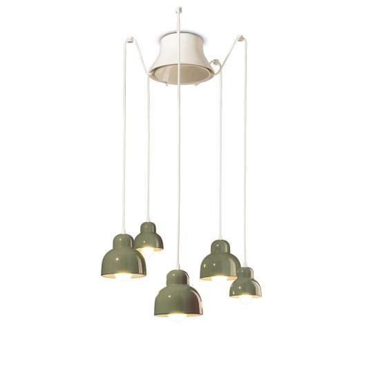 Lampadario Vintage Decò Berimbau Ceramica Verde Salvia 3 Luci E27 C2605-VSA