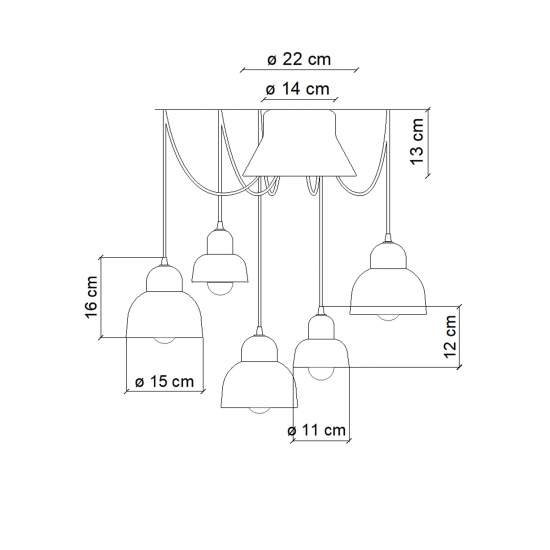 Lampadario Mix Vintage Decò Berimbau Ceramica 3 Luci E27 C2606-MIX