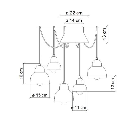 Lampadario Vintage Decò Berimbau Ceramica 3 Luci E27 C2609-MIX
