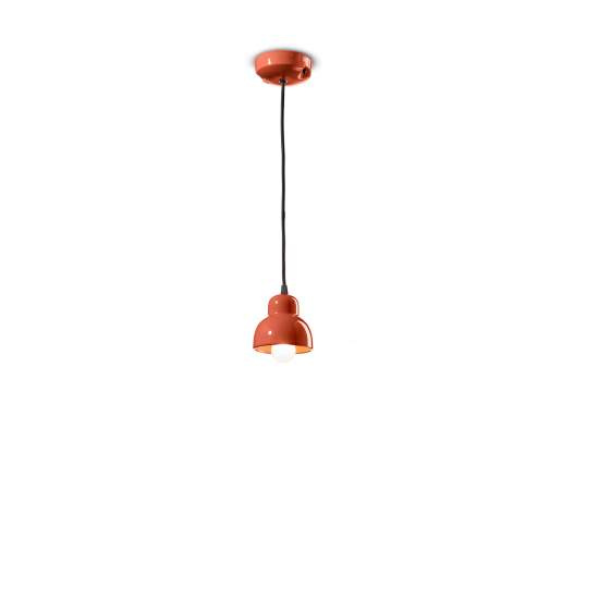 Lampadario Vintage Decò Berimbau Ceramica Arancio Pokè 1 Luce E14 C2610-APO