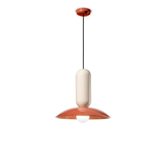 Lampadario Vintage Decò Pau Ceramica Arancio Pokè E Crema 1 Luce E27 C2630-APC