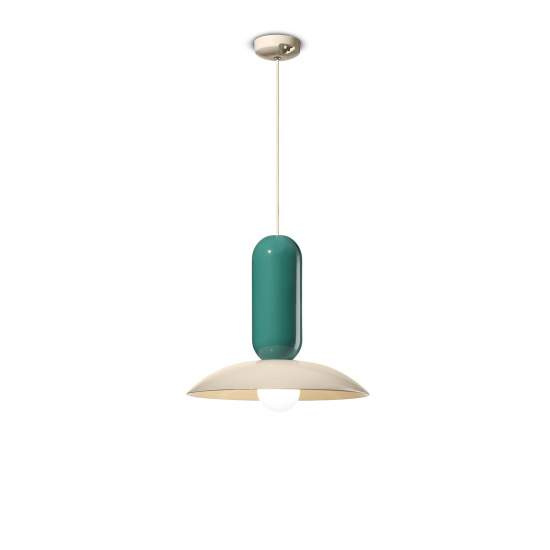Lampadario Vintage Decò Pau Ceramica Crema E Turchese 1 Luce E27 C2630-CRT