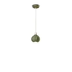 Lampadario Vintage Decò Afoxe' Alluminio Ceramica Verde Salvia 1 Luce E14