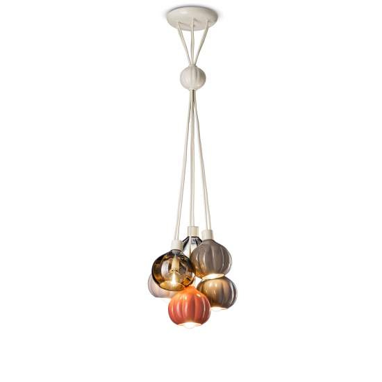 Lampadario Mix Vintage Decò Afoxe' Alluminio Ceramica Vetro 6 Luci E14 C2657-MIX