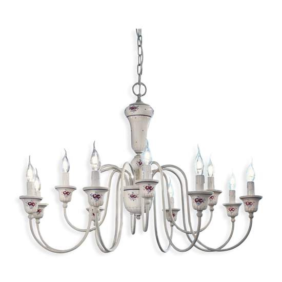 Lampadario Classico Sanremo Metallo Ceramica Bianco Filo Blu 12 Luci E14 C270-12-BA-17-DEC-PEO