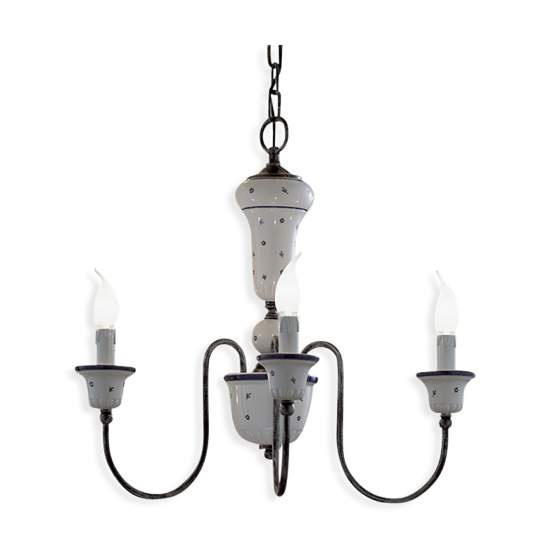 Lampadario Classico Sanremo Metallo E Ceramica Bianco Sfumato Argento 3 Luci E14 C270-3-BA-44-DEC-FFB