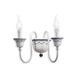 Applique Classica Sanremo Metallo E Ceramica Bianco Sfumato Argento 2 Luci E14