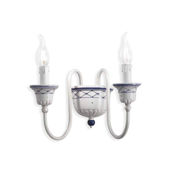 Applique Classica Sanremo Metallo E Ceramica Bianco Sfumato Argento 2 Luci E14 C271-BA-27-DEC-RMB