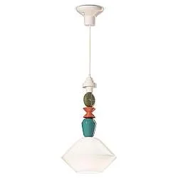 Sospensione Piccola Vintage Decò Lariat Ceramica Bianco Latte 1 Luce E27