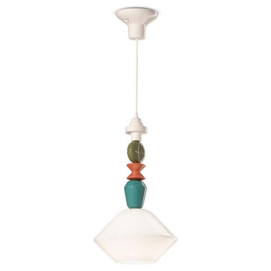 Sospensione Piccola Vintage Decò Lariat Ceramica Bianco Latte 1 Luce E27 C2710-BLT