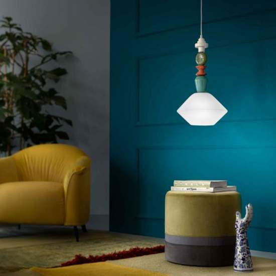Sospensione Piccola Vintage Decò Lariat Ceramica Bianco Latte 1 Luce E27 C2710-BLT