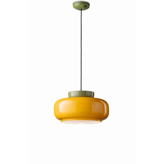 Sospensione Vintage Decò Maracana Ceramica-Vetro Giallo-Verde 1 Luce E27 C2741-SAG