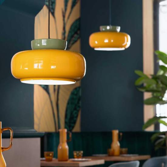 Sospensione Vintage Decò Maracana Ceramica-Vetro Giallo-Verde 1 Luce E27 C2741-SAG