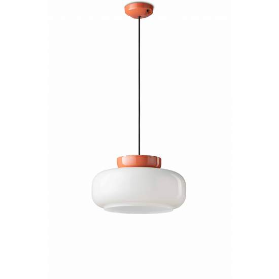 Sospensione Vintage Decò Maracana Vetro-Ceramica Bianco-Arancio 1 Luce E27 C2743-ALT