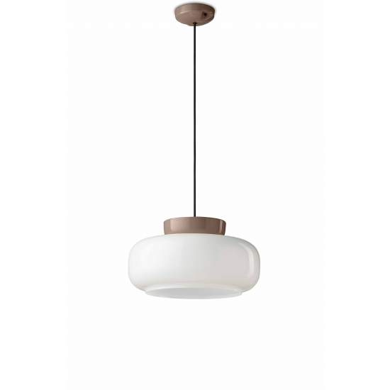 Sospensione Vintage Decò Maracana Vetro-Ceramica Bianco-Marrone 1 Luce E27 C2743-MLT