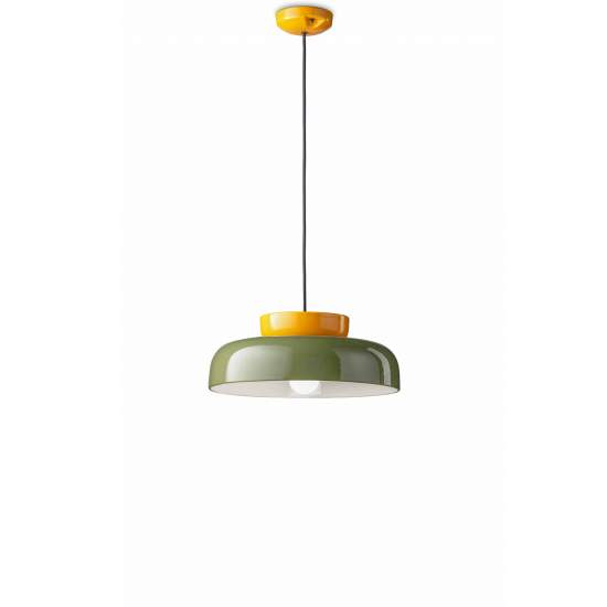 Sospensione Vintage Decò Maracana Ceramica-Vetro Verde-Giallo 1 Luce E27 C2745-GIV
