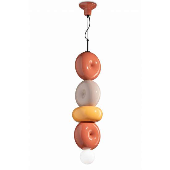 Sospensione Vintage Decò Bumbum 4 Elementi Ceramica Gialla Arancio Grigio E27 C2754-MIX