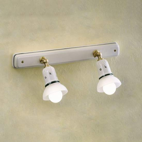 Applique Classica Savona Ceramica E Ottone Satinato 2 Luci E14 C276-OS-44-DEC-FFV