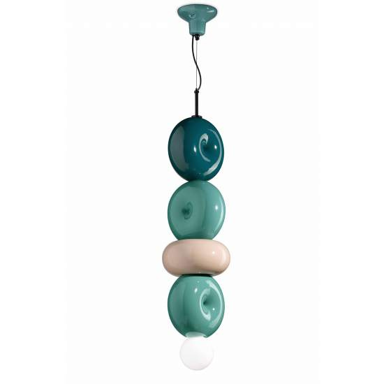 Sospensione Vintage Decò Bumbum 4 Elementi Ceramica Turchese Verde Grigio E27 C2764-MIX