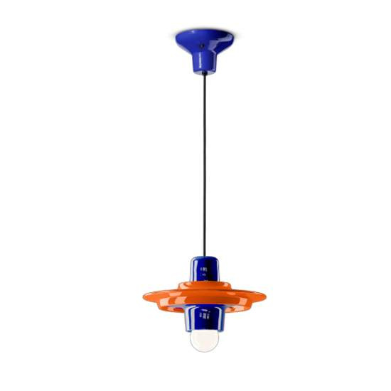 Sospensione Deco Voilà Ceramica Arancio Volpe Blu Robot 1 Luce E27 C2776-ABR