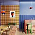 Sospensione Deco Voilà Ceramica Arancio Volpe Blu Robot 1 Luce E27 C2776-ABR
