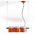 Lampadario Decò Yakitori Ceramica Bianco Arancio Volpe Metallo Blu 3 Luci E27 C2790-5AV
