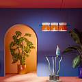 Lampadario Decò Yakitori Ceramica Bianco Arancio Volpe Metallo Blu 3 Luci E27 C2790-5AV
