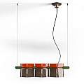 Lampadario Decò Yakitori Ceramica Arancio Volpe Moka Metallo Verde 3 Luci E27 C2790-AMO
