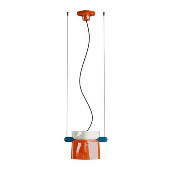 Sospensione Decò Yakitori Ceramica Bianco Arancio Volpe Metallo Blu 1 Luce E27 C2791-5AV