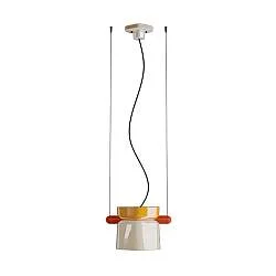 Sospensione Decò Yakitori Ceramica Giallo Crema Metallo Rosso 1 Luce E27