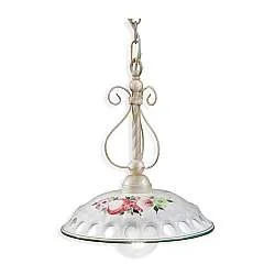 Lampadario Classico Napoli Metallo E Ceramica Bianco Sfumato Oro 1 Luce E27