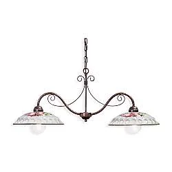 Lampadario Classico Napoli Metallo E Ceramica Bianco Sfumato Oro 2 Luci E27