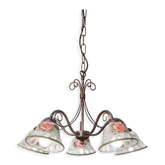 Lampadario Classico Napoli Metallo E Ceramica Nero Sfumato Rame 5 Luci E14 C364-5-NR-42-DEC-MOR