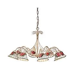 Lampadario Classico Napoli Metallo E Ceramica Bianco Sfumato Oro 8 Luce E14