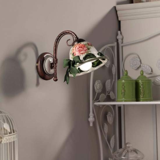 Applique Classica Napoli Metallo E Ceramica Nero Sfumato Rame 1 Luce E14 C366-NR-42-DEC-MOR