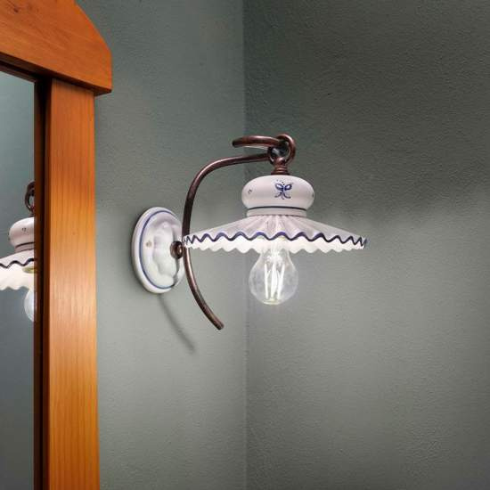 Applique Classica Roma Metallo E Ceramica Nero Sfumato Rame 1 Luce E27 C378-NR-38-DEC-SOB