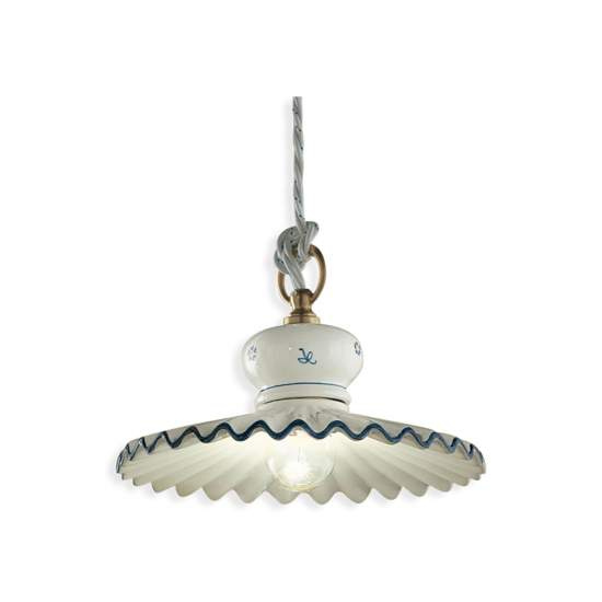 Lampadario Classico Roma Ceramica E Ottone Satinato Decorato 23Cm 1 Luce E27 C395-OS-44-DEC-FFB
