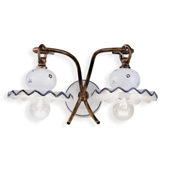 Applique Classica Roma Metallo E Ceramica Nero Sfumato Rame 2 Luci E14 C401-NR-44-DEC-FFB