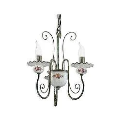 Lampadario Classico Sanremo Metallo E Ceramica Verde Sfumato Oro 3 Luci E14