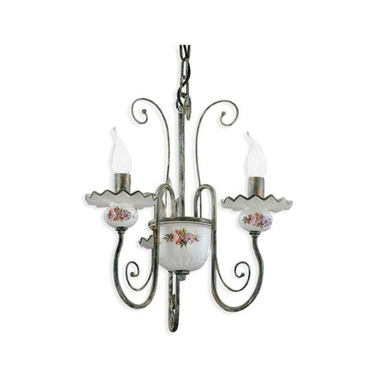 Lampadario Classico Sanremo Metallo E Ceramica Verde Sfumato Oro 3 Luci E14 C410-3-VO-11-DEC-OTT