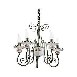 Lampadario Classico Sanremo Metallo E Ceramica Verde Sfumato Oro 5 Luci E14