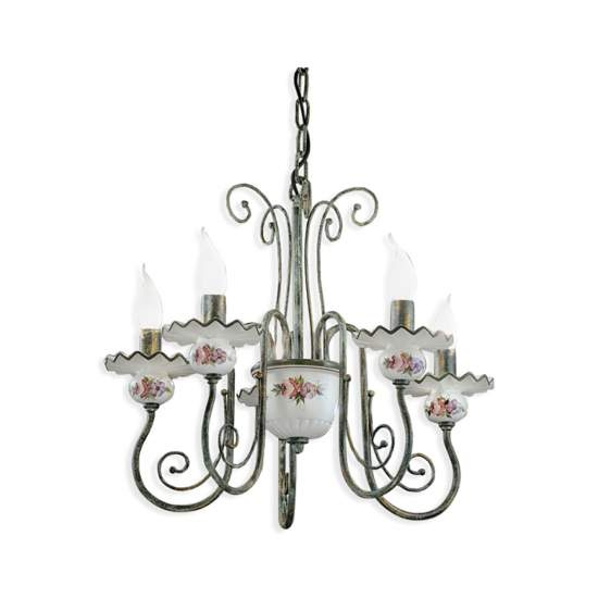 Lampadario Classico Sanremo Metallo E Ceramica Verde Sfumato Oro 5 Luci E14 C410-5-VO-11-DEC-OTT
