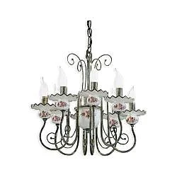 Lampadario Classico Sanremo Metallo E Ceramica Verde Sfumato Oro 8 Luci E14