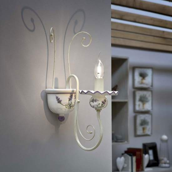 Applique Classica Sanremo Metallo E Ceramica Bianco Sfumato Oro 1 Luce E14 C413-BO-69-DEC-LAV