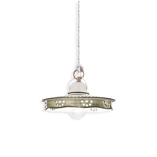 Lampadario Classico Alessandria Ceramica E Ottone Satinato Decorato 1 Luce E27 C530-OS-FVM