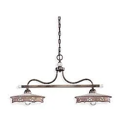 Lampadario Classico Alessandria Ferro E Ceramica Nero Sfumato Rame 2 Luci E27