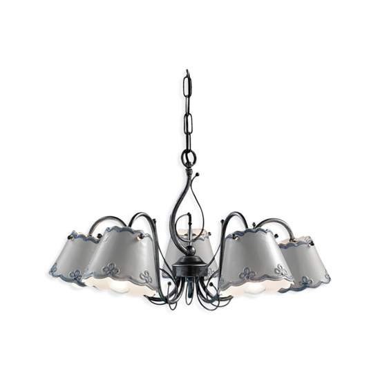 Lampadario Classico Ravenna Metallo E Ceramica Nero Sfumato Argento 5 Luci E14 C925-NA-FBL